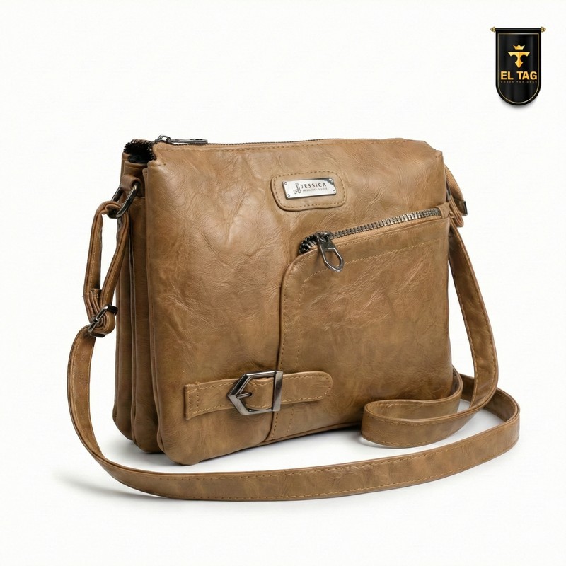 شنطة كروس جلد إيطالي مستورد لون كافيه مقاس 23×25 بسوست وإكسسوار مستورد